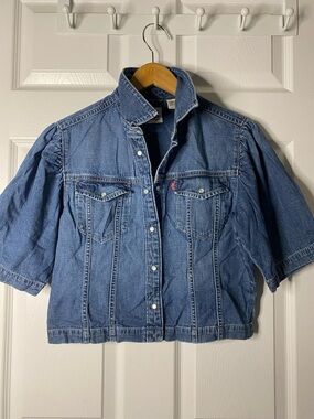 Levi's Medium Blue Cropped Denim Jacket with Short Sleeves #7